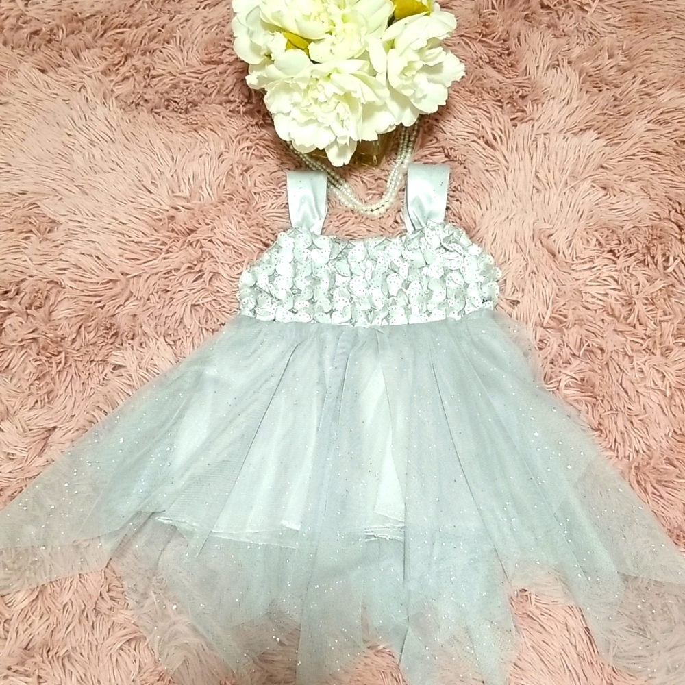 Popatu Toddler Girl's Dress Sequined Glittery Metallic Silver Gray Size 2